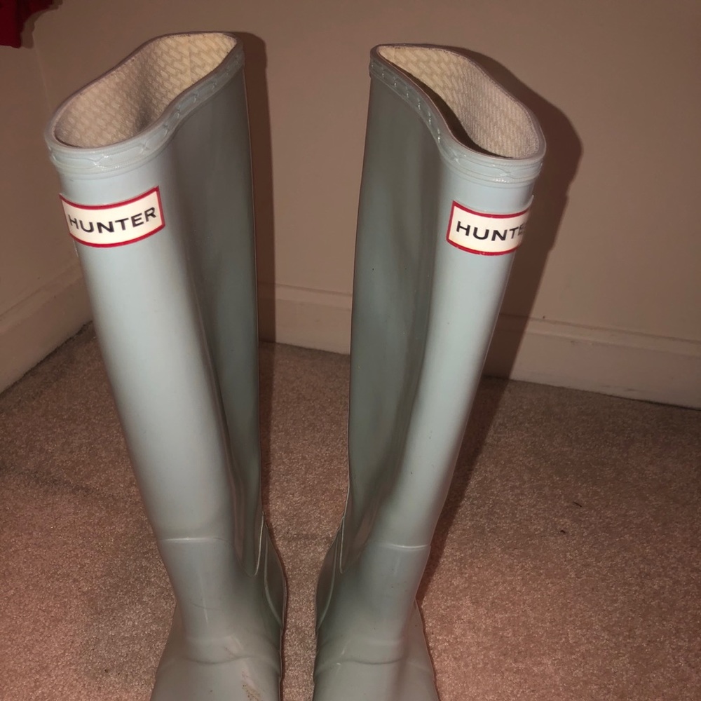 Baby blue tall hunter boots